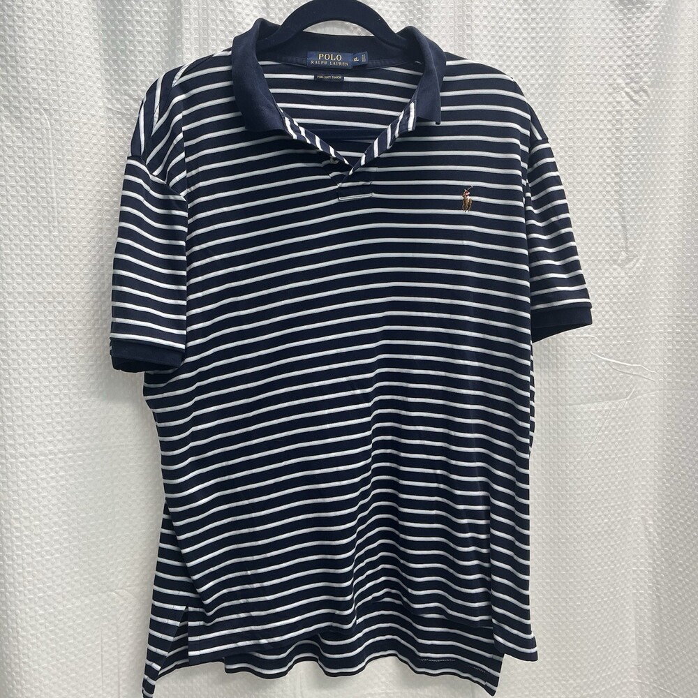 Polo Ralph Lauren Men's Pima Cotton Blue & White Stripe Polo Shirt XL Flesh Pony